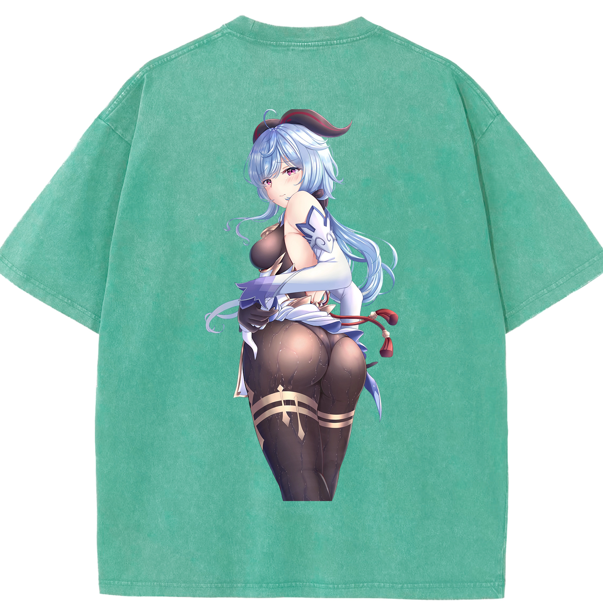 げんし神 甘雨 かんう genshin Ganyu 綿100% ヴィンテージ風 半袖Tシャツ（背面プリント）